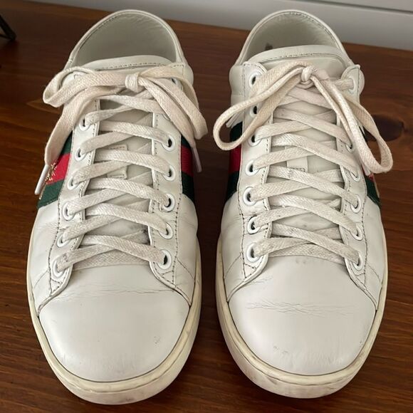 Gucci White Ace Leather Sneakers - Picture 2 of 8